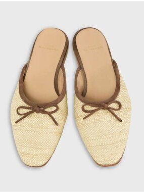 Ann Mashburn Raffia Brown Leather Bow Flats Sandals Made in Italy